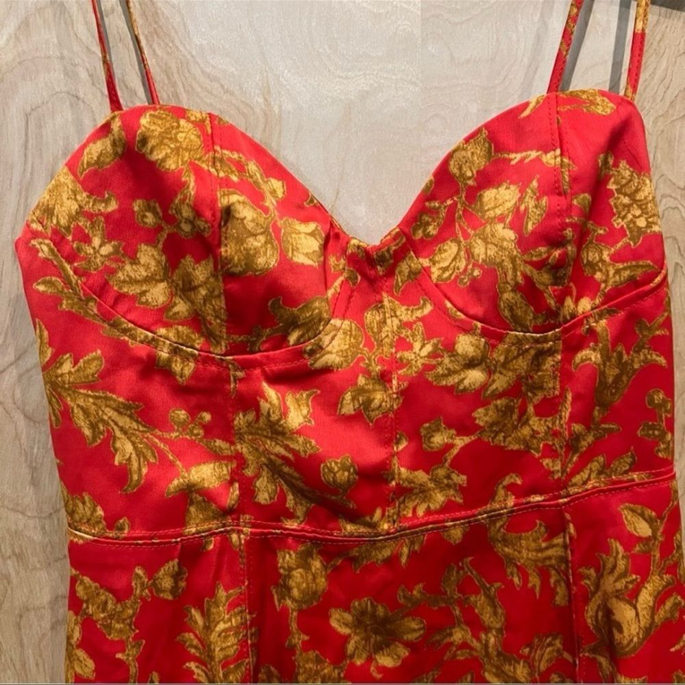 Urban Outfitters Red Floral Satin Mini Dress – Size Small - Picture 6 of 8